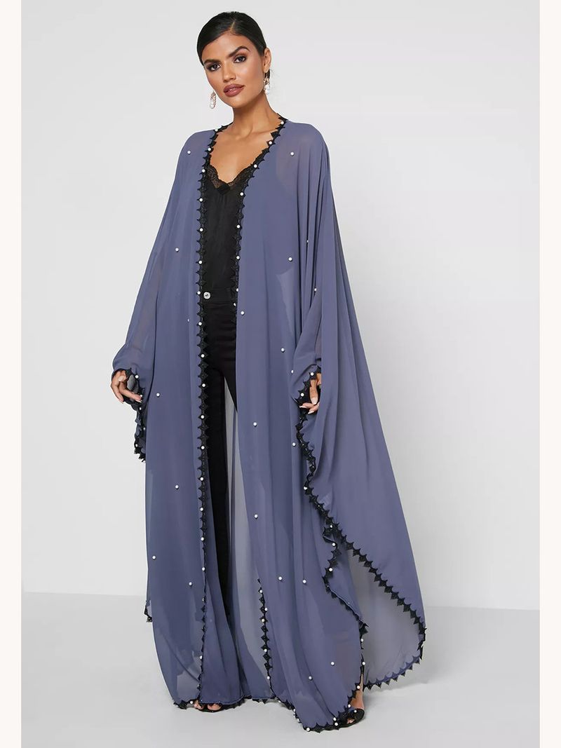 Nuovo Abaya Musulmano per Donne Kaftan Maglia Perle Tessuto Chiffon Abbigliamento Islamico Servizio di Culto Dubai Medio Oriente Moda_voghion.com