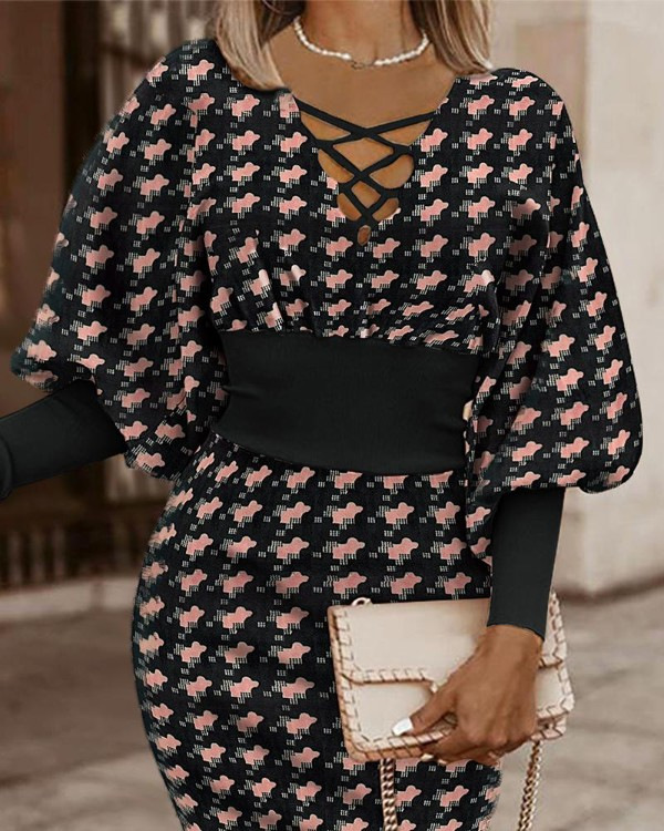 Women's Tunic Long-Sleeved Strappy Hip Dress_voghion.com