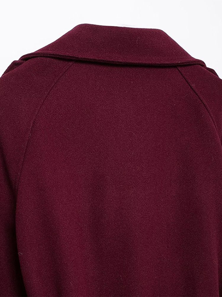 Zweireihiger Trenchcoat aus Wollmischung – Zeitloser langer Mantel mit Gürtel für Damen (Burgunderrot)_voghion.com