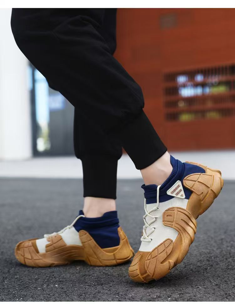 Men's New Thick-Soled Lightweight Sock Mouth Casual Shoes Youth Fashion Color-Block Sneakers_voghion.com