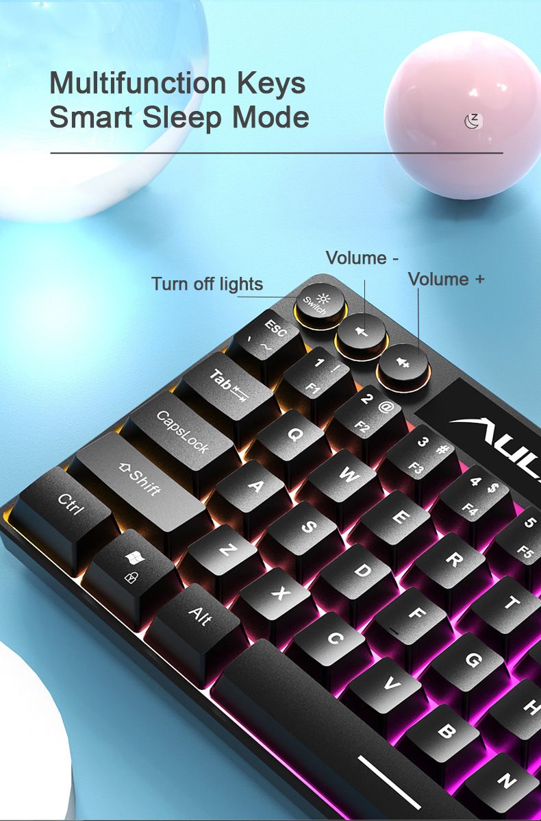 Tastiera da gioco RGB cablata AULA F3061 a membrana con 61 tasti_voghion.com