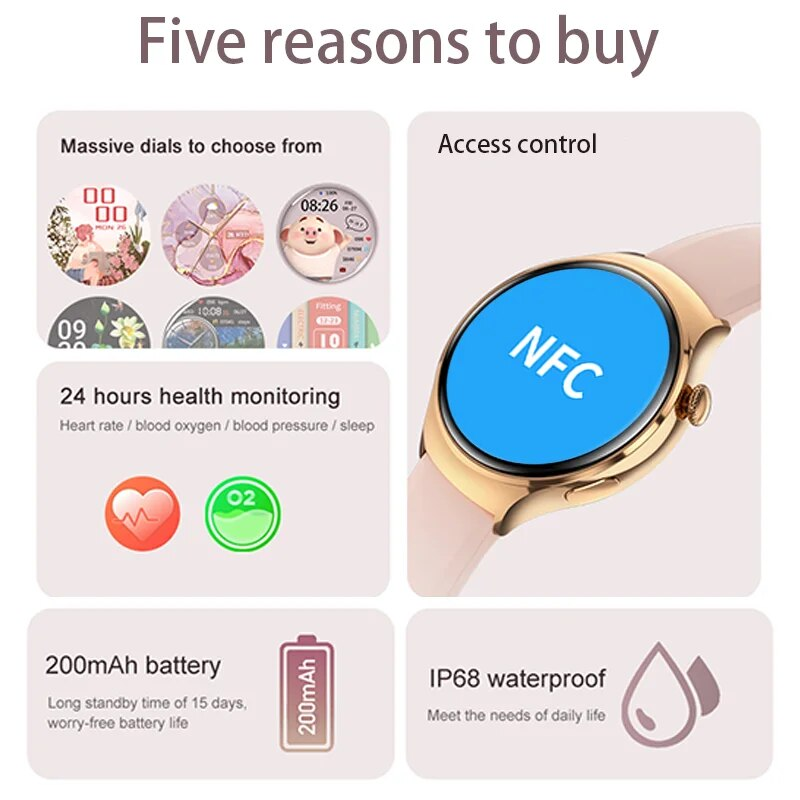 Pametni satovi za žene GT4 Mini 360*360 HD zaslon Bluetooth poziv GPS praćenje pokreta IP68 vodootporni NFC pametni sat za Huawei_voghion.com