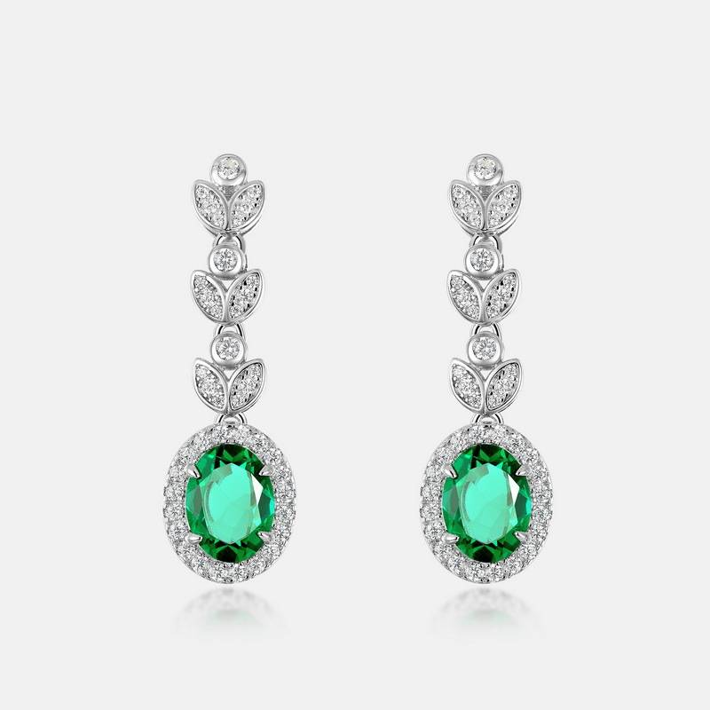 Cultivated Emerald Fashion Earrings S925 Silver Full Of Colored Gem Leaf Earrings Retro Light Luxury_voghion.com