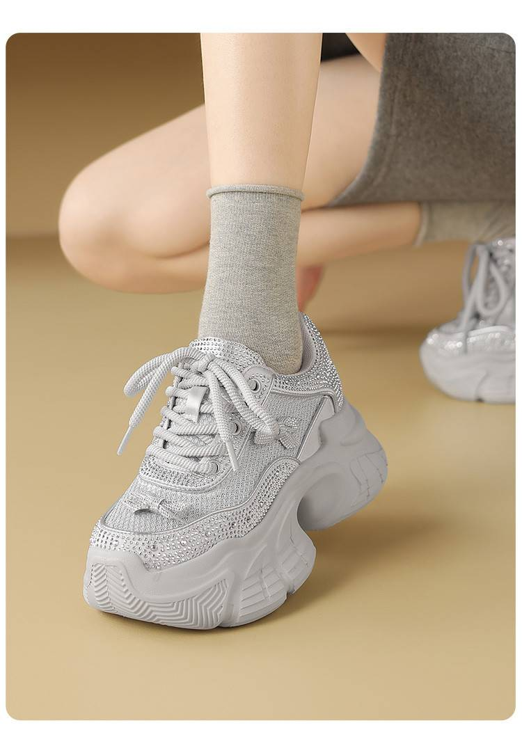 Cameido Women's Dad Shoes With Bowknots And Rhinestones. They Are Platform Thick-soled Casual Sports Shoes For Women Of Short Stature,_voghion.com