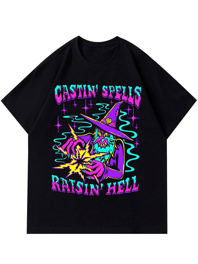 Herren T-Shirt, Bedrucktes T-Shirt "Wizard Casting Spell", Lässiges Kurzarmhemd Für Sommer Frühling Herbst, Gut Als Geschenk 240g Baumwolle_voghion.com