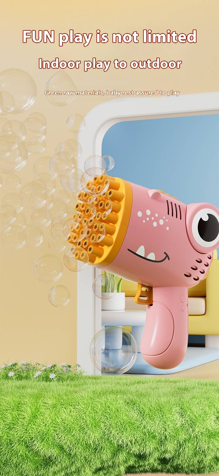 Dinosaurier-Seifenblasenpistole – Elektrische Seifenblasenmaschine mit 40 Löchern für Kinder, wiederaufladbar und handliches Seifenblasenspielzeug für draußen_voghion.com