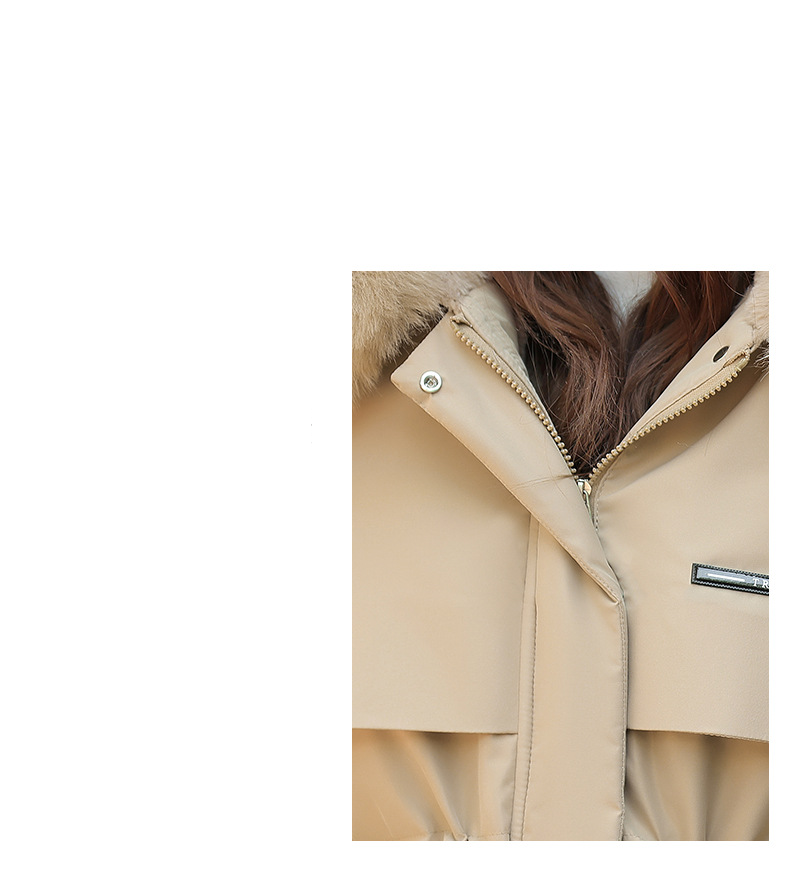 Women's Parka Coat With Detachable Rabbit Fur Hood, Waist-Belted Winter Jacket, Thickened Polyester Shell & Down Cotton Filling For Casual & Office_voghion.com