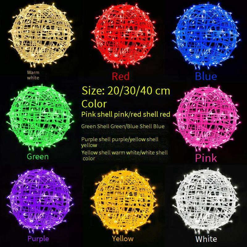 Luci a LED impermeabili con design a sfera in rattan - Luci decorative per esterni da 7 pollici, 200 lampadine LED, opzioni multicolore, telecomando_voghion.com