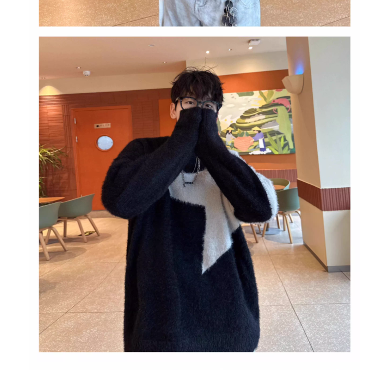 Men's Winter Crewneck Sweater Casual Knit Pullover Color Block Warm Long Sleeve Top For Teens_voghion.com