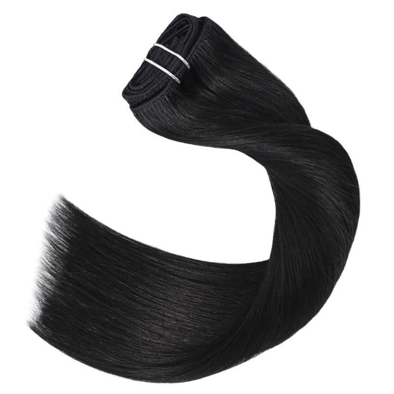 Clip-In-Haarverlängerungen, Echthaar, 35,6 cm, natürliches Schwarz, Clip-In-Doppelschuss, 100 % Echthaar-Extensions, 8 Stück, 80 g_voghion.com
