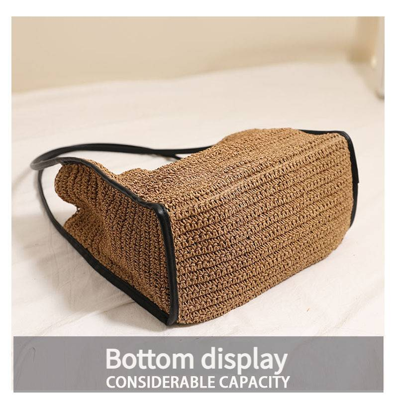 Strohtasche mit großer Kapazität, Strandtasche für Damen im Urlaub, modische einzelne Schultertasche_voghion.com