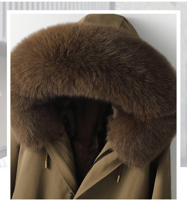 Parka de piel de zorro desmontable para hombre: abrigo de invierno con capucha y forro extraíble (M-6XL, corte entallado, cortavientos, cierre de cremallera)_voghion.com