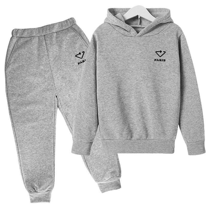 Completo con cappuccio foderato in pile per bambini con stampa di lettere in silicone - Morbido completo unisex per ragazzi e ragazze, comodo abbigliamento da casa autunnale_voghion.com