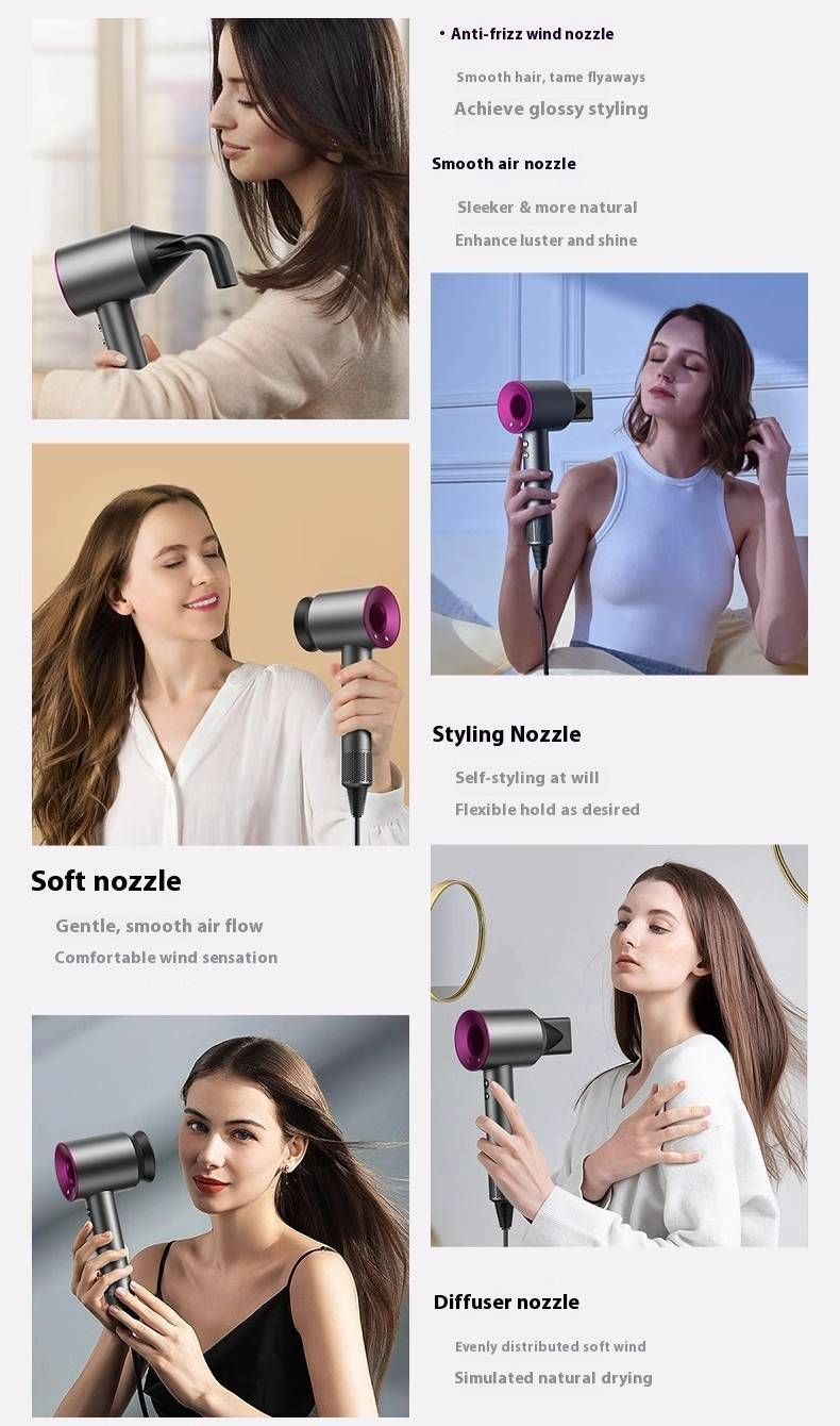 Bladeless Hair Dryer – 1500W Brushless Motor, 3-Speed & Negative Ion, Hot/Cold Air For Salon-Quality Styling_voghion.com