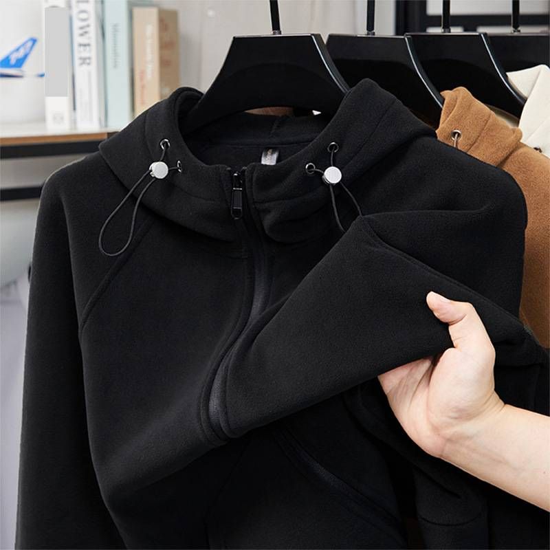 Herrenbekleidung Fleecejacke Herbst- und Winterfleecejacke mit Kapuze, warmer Winterpullovermantel, locker sitzendes Freizeit-Sweatshirt für Teenager und Erwachsene_voghion.com