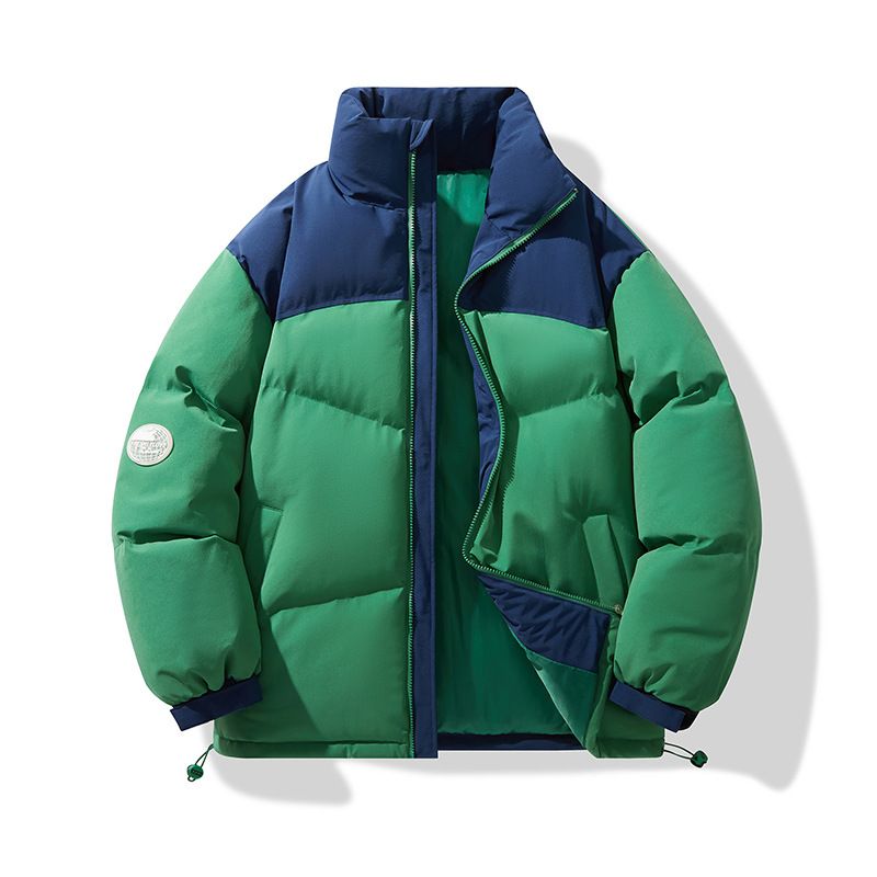 Streetwear Men's Padded Coat – Color Block Quilted Jacket With Stand Collar (M-4XL, Black/Beige/Green/Olive, Polyester Shell & Lining)_voghion.com