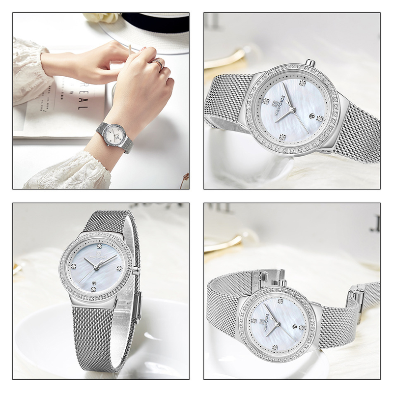 NAVIFORCE/Lingxiang New 5005 Mesh Belt Calendar Women's Waterproof Quartz Fashion Watch_voghion.com