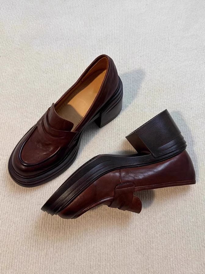 Sheepskin Version ~ Lan Cabinet Thick Sole Chunky Heel Loafers For Women, Petite Height Increasing Slip-On Simple_voghion.com