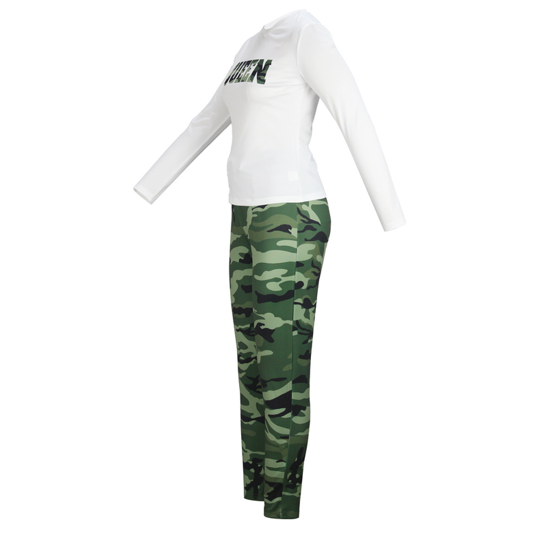 Ensemble imprimé à carreaux kaki à la mode, ensemble deux pièces long camouflage NOPE_voghion.com