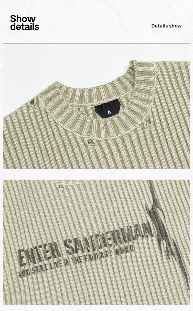 Pull à lettres style American Ins #OVDY avec position d'os ancienne, aiguille vide, pull en tricot début d'automne, unisexe_voghion.com