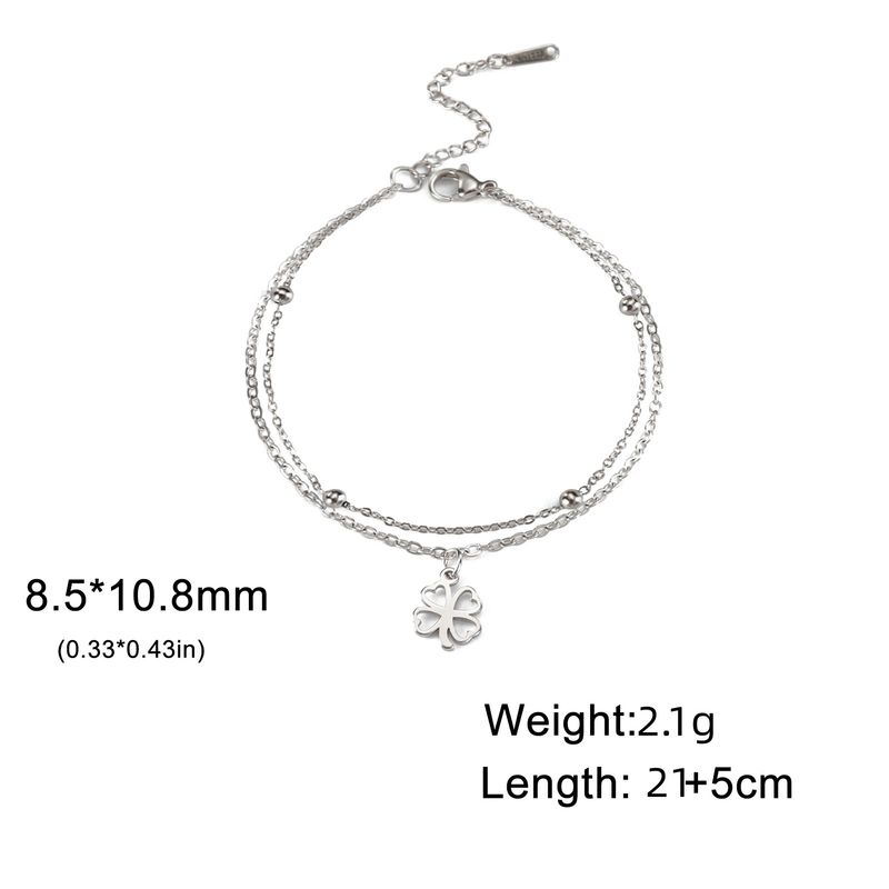 Cavigliera in acciaio inossidabile con ciondolo a forma di quadrifoglio cavo tagliato in titanio, regalo per donna alla moda_voghion.com