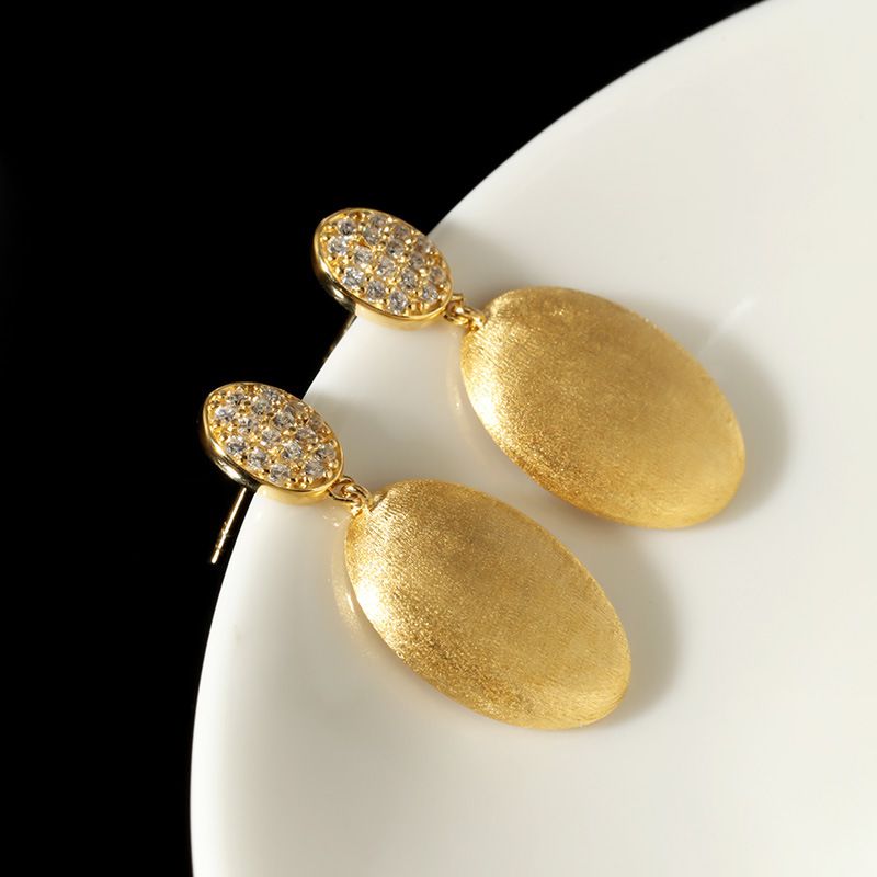 Orecchini a bottone in argento sterling Niche Orecchini in zircone spazzolato fatti a mano Orecchini autunnali e invernali leggeri di lusso in stile vintage da donna di alta gamma_voghion.com