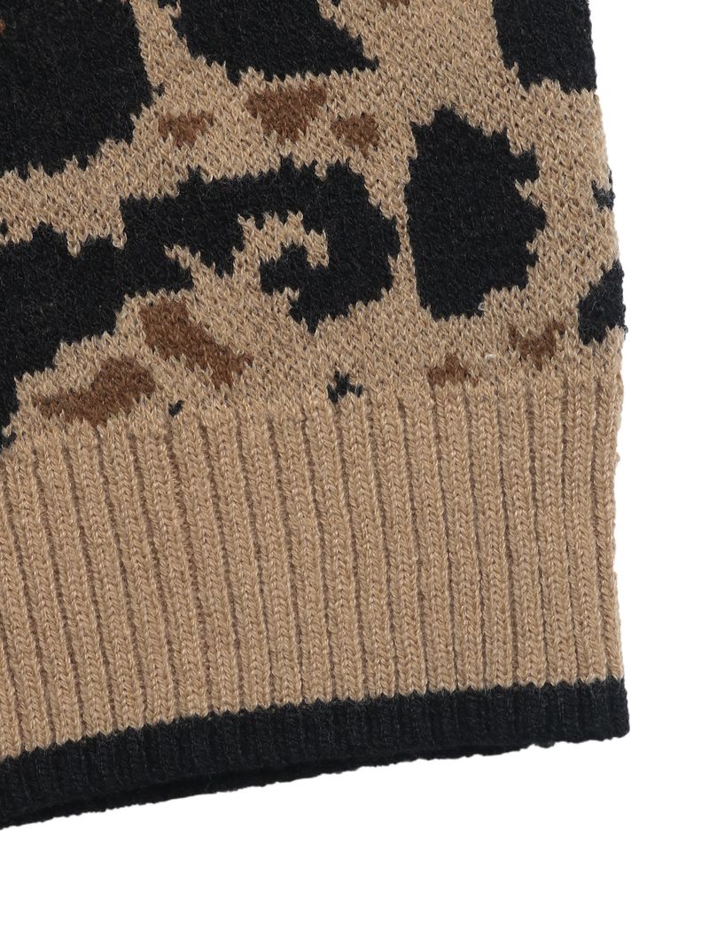 Women's Clothing new leopard print bow tie knitted sweater autumn and winter long sleeved cardigan top_voghion.com