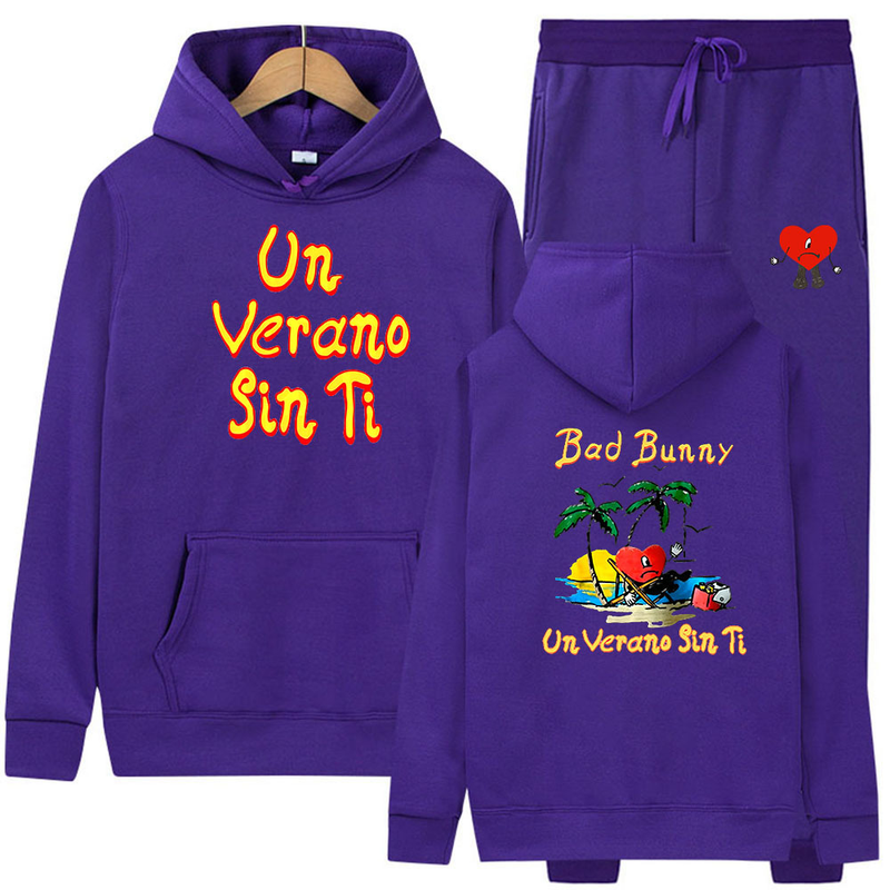 2022 Men's and Women's Sweater Un Verano Sin Ti Bad Bunny Printed Pullover+casual Sports Pants_voghion.com