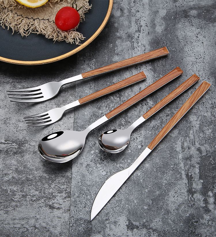 Posate con manico in legno - Set in acciaio inossidabile 304_voghion.com