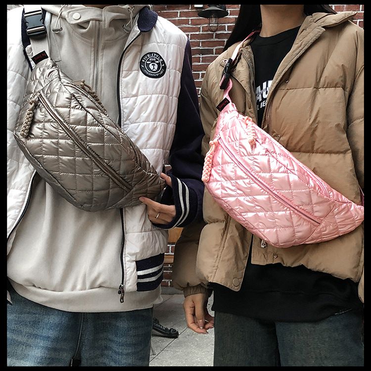 Winter New Women's Waist Bag Large Capacity Cotton Coat Crossbody Bag Fashion Waist Bag Diamond Embroidery Couple Chest Bag_voghion.com