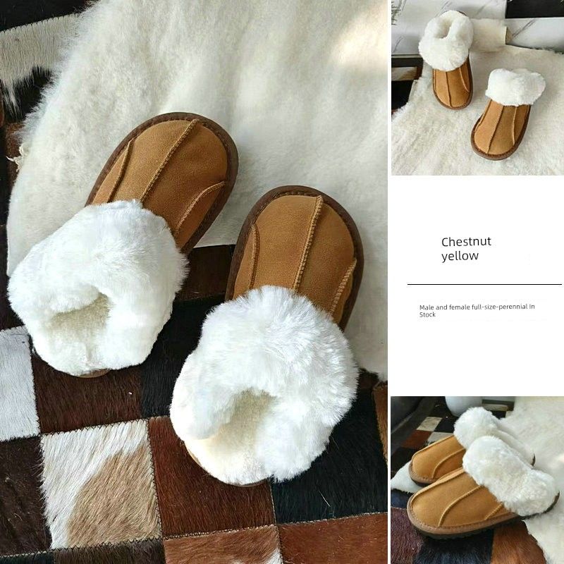 Fall Winter Men's And Women's Closed Toe Does Not Smell Real Fur Plus Size Slippers_voghion.com