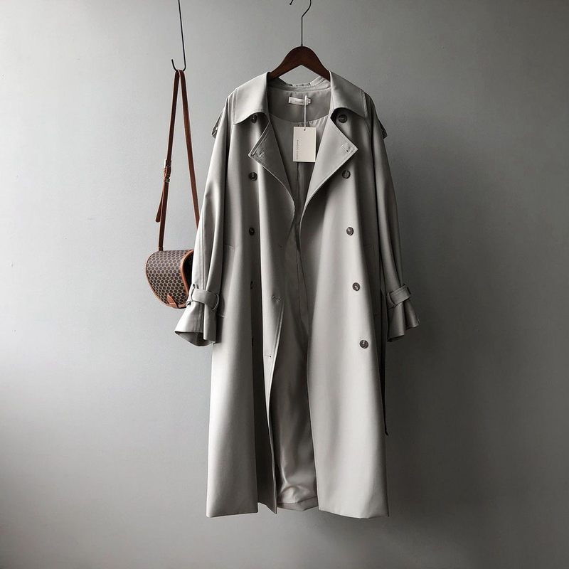 Trench Coat for Women 2023 New In Outerwears Elegant Women's Overcoat Casual Solid Double Breasted Jackets Turn-down_voghion.com