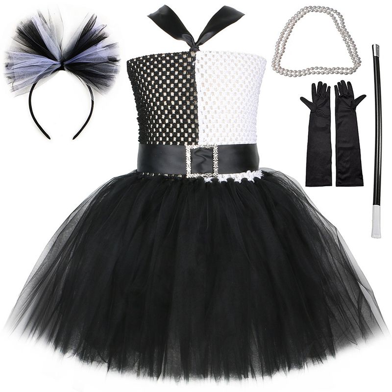 Kinderkleding 101 loyale honden cos zwart-witte heks Cruella kinderjurk Cruella de Vil festivalvoorstelling kostuum_voghion.com