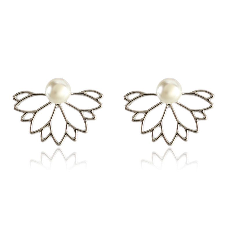 Fashion Niche Exaggerated Pearl Lotus Front And Back Style New Exquisite Ear Jewelry High-end Earrings_voghion.com
