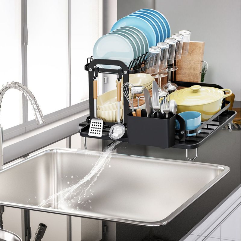 2-Tier Dish Drying Rack For Kitchen Counter Space Saving Rustproof Dish Rack With Drainboard Detachable Kitchen Drainer Organizer Set With Utensil Holder Bowl Rack Dish Rack Chopping Board Rack_voghion.com