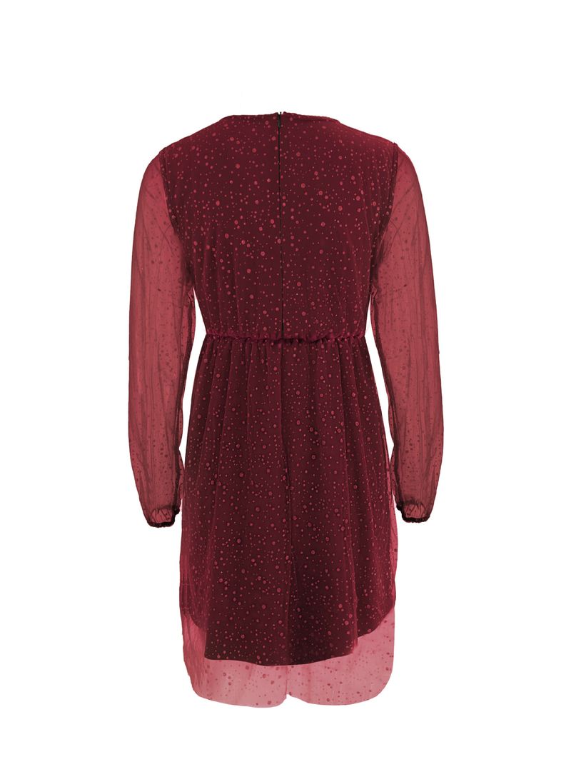 Abito da donna in maglia color oro spruzzato tinta unita manica a tre quarti scollo a V cuciture abito midi da donna_voghion.com