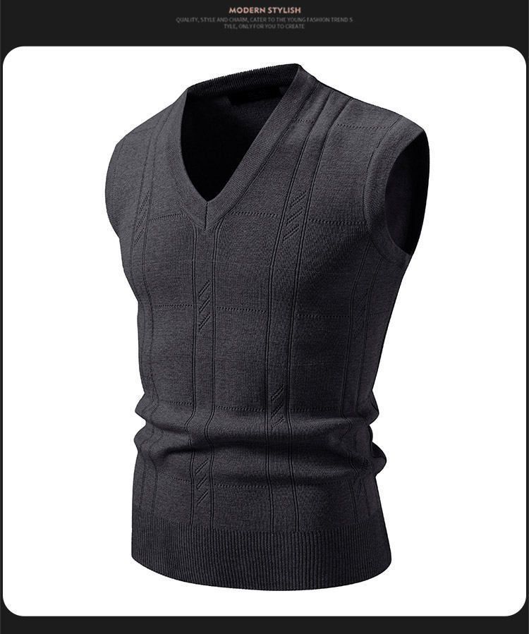 Herrenmode Strickpullover Weste V-Ausschnitt Loose Fit Trendy Zopfmuster Herbst Winter Freizeitkleidung_voghion.com