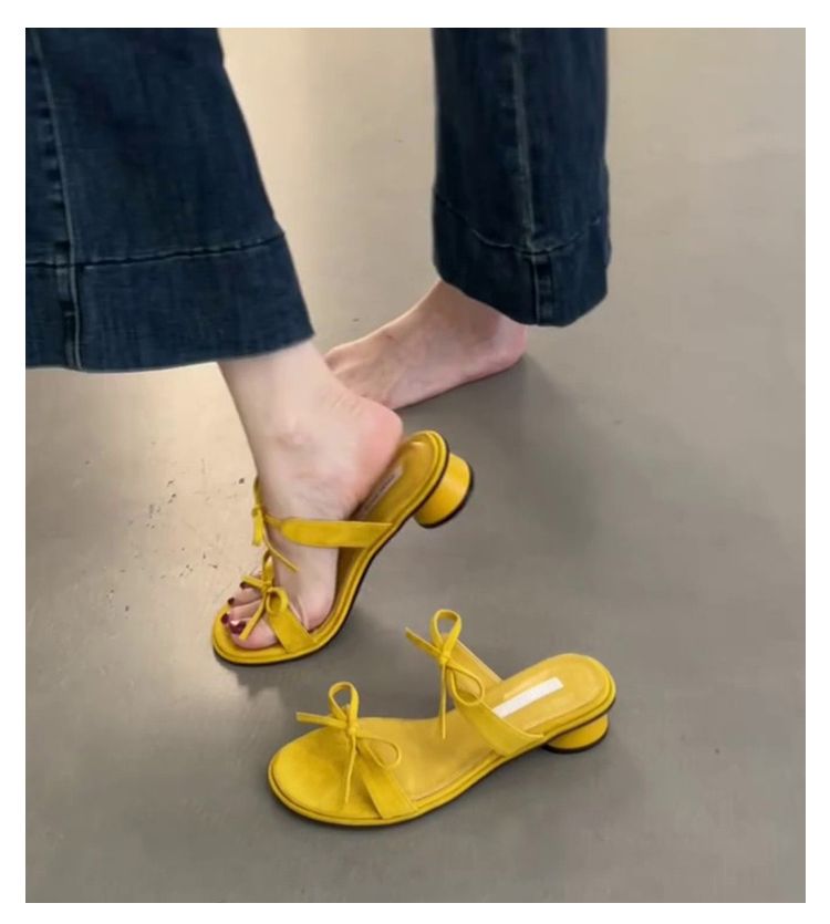 Lan Cabinet-versie ~ Franse stijl avondbries strik dikke hak sandalen voor dames, veelzijdig met rokken, open teen_voghion.com