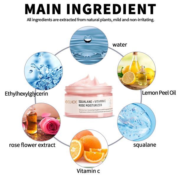EELHOE Squalane Vc Rose Moisturizing Cream, Anti Dull Moisturizing Firming Brightening Face Cream_voghion.com
