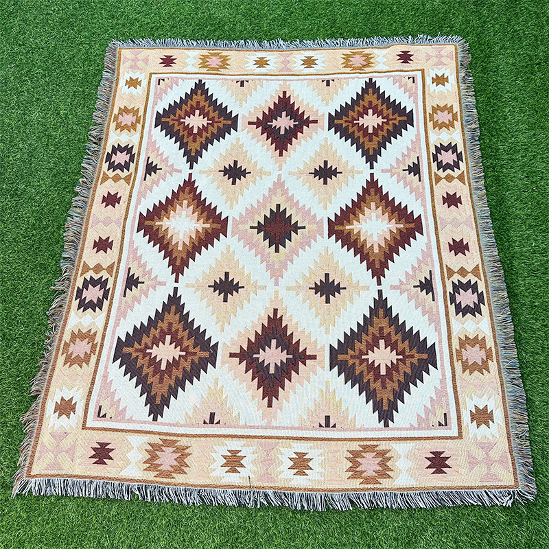 Bohemian Sofa Tæppe Udendørs Camping Tæppe Ins Wind Campingmåtte Trådtæppe Mesh Rød Multifunktionel taske Blomstertæppe_voghion.com