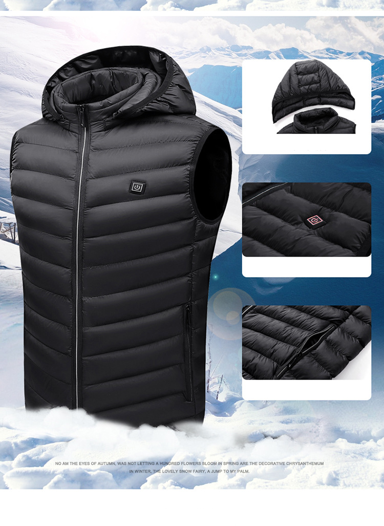 Herenkleding vest met capuchon Slimme oplaadbare verwarmingsjas Fleece verwarmingsvest voor heren_voghion.com