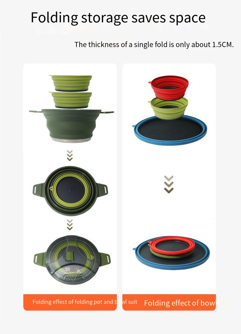 Ciotola pieghevole da esterno Set posate da campeggio Insalatiera in silicone Piatto da trekking_voghion.com