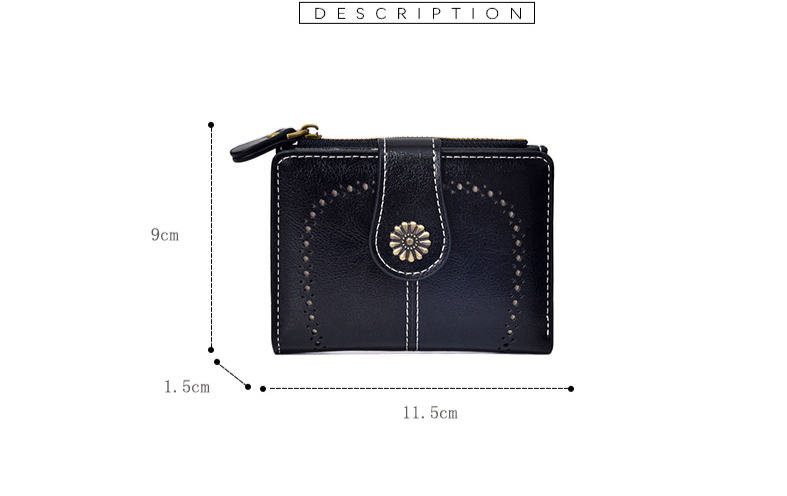 Pochette en cuir huilé pour femme, style rétro, court, fermeture éclair, porte-monnaie, porte-cartes, multifonction_voghion.com