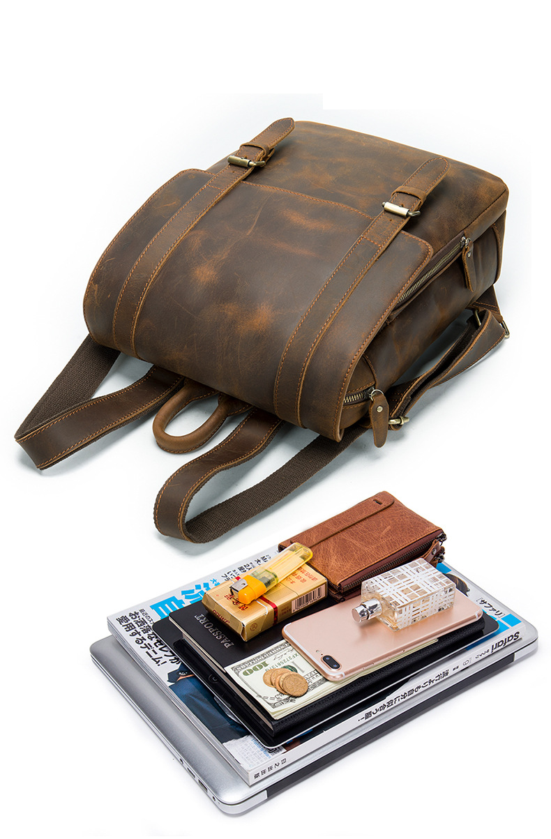 Leather Men's Backpack Large Capacity Business Travel Cowhide Backpack Laptop Bag Men_voghion.com