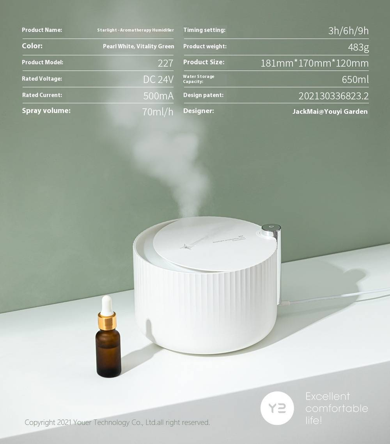 650 ml Aromatherapie-Diffusor und Luftbefeuchter mit LED-Stimmungslichtern, ultraleise für Zuhause/Büro, Stromversorgung über USB und Netzstrom, 8-Stunden-Timer, 70 ml/h Nebelausstoß_voghion.com