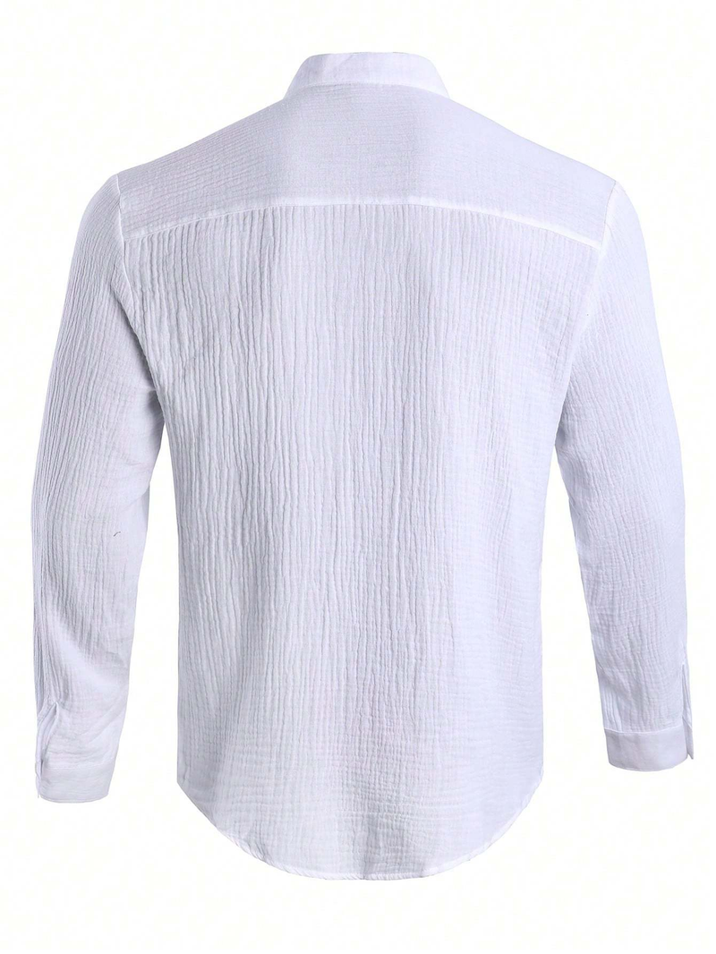 Einfarbiges Rundhalshemd für Herren im Herbst – Hochwertige Baumwollmischung mit modernem minimalistischem Design_voghion.com
