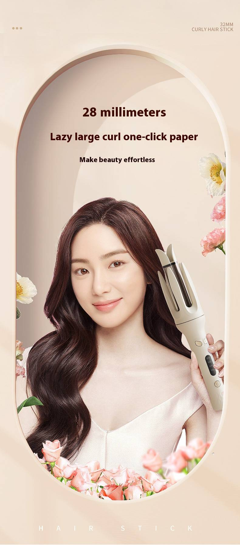Ceramic Hair Curler With 15-Temp Settings & 25W Fast Heating - 28mm Curling Iron For Wet/Dry Hair_voghion.com