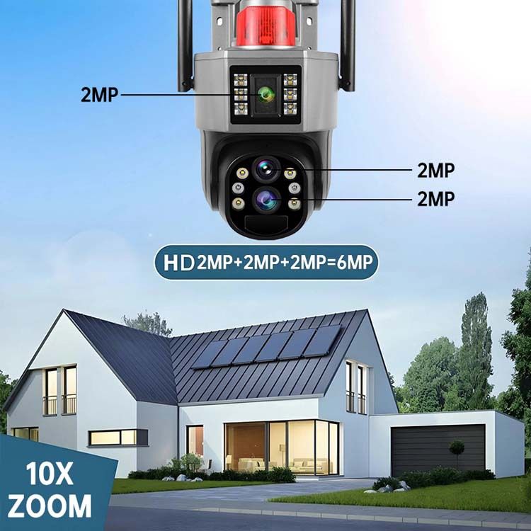 Single SolarPanel WIFI Camera With 10x Zoom, 6MP HD, Dual-Light Night Vision, No SD Card Included_voghion.com