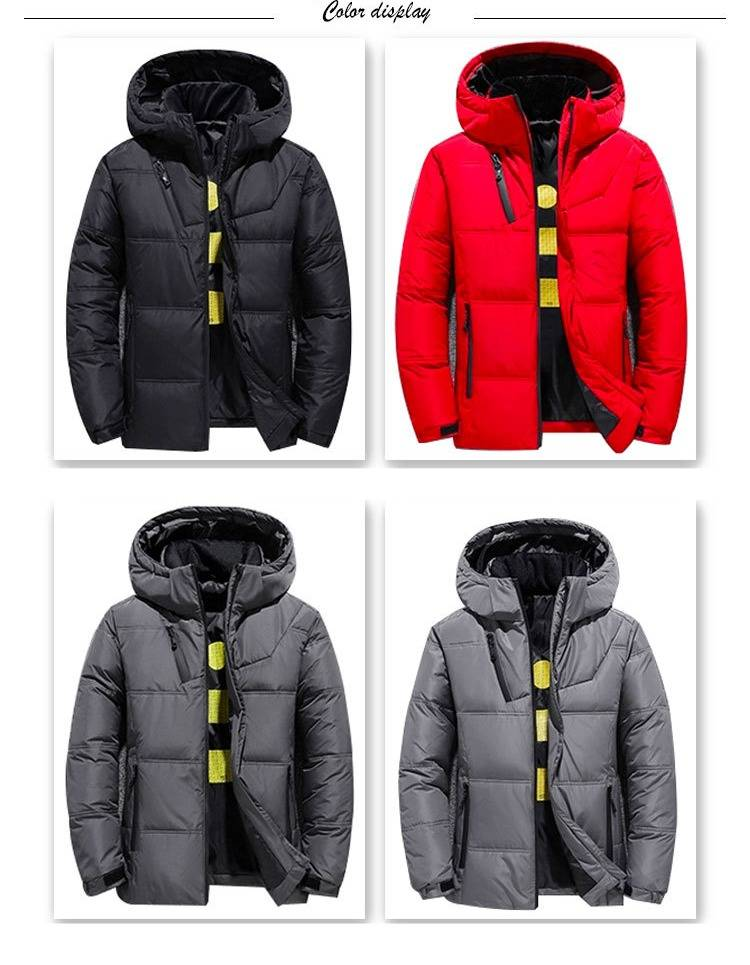 Kurze Herren-Daunenjacke mit Kapuze, leichter Wintermantel für Teenager und junge Erwachsene, wasserabweisend und warm, Grau_voghion.com