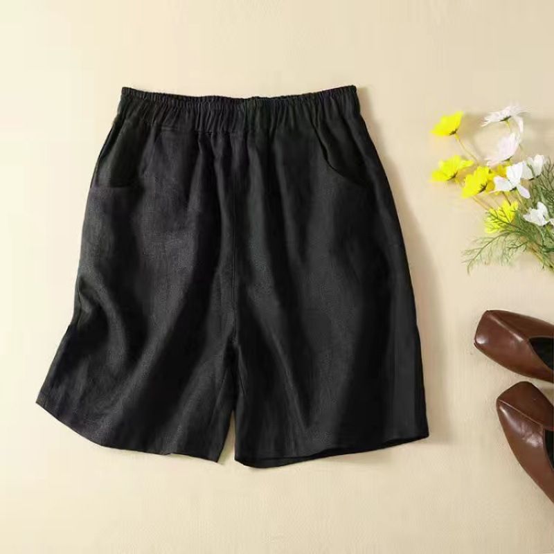 Pantaloncini a gamba larga in cotone e vita alta 2025 per donna in estate, sottili, larghi, taglia grande, per mamme di mezza età,_voghion.com